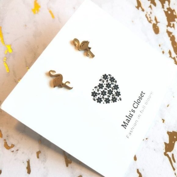 Dainty Flamingo Earrings Studs Stainless Steel - Picture 2 of 5